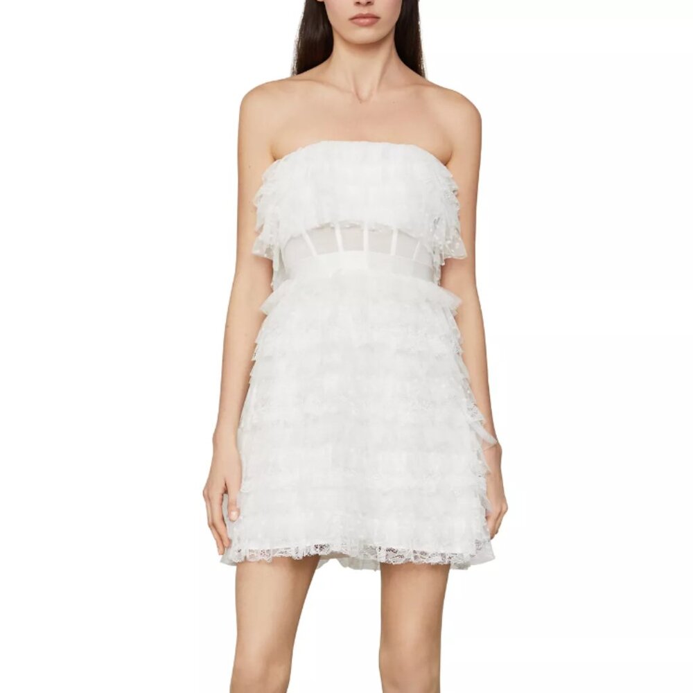 BCBGMaxAzria Strapless Ruffled Tulle Mini Dress, Size 6
